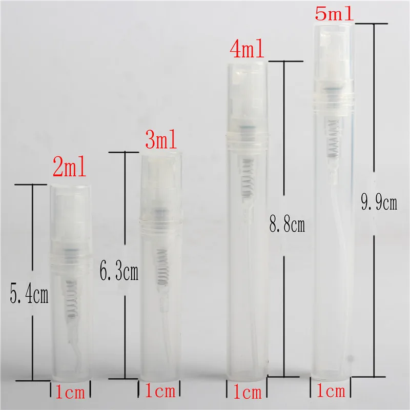 102 шт./лот) Пустые 2 мл 3 мл 4 мл 5 мл мини пластиковые флаконы для духов, небольшой рекламный образец распылителя духов
