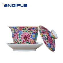 160 мл Цзиндэчжэнь ручная роспись Изысканный Эмаль цветной цветочный узор Gaiwan Чайник крышка набор блюдец для дома посуда для напитков на свадьбу подарок