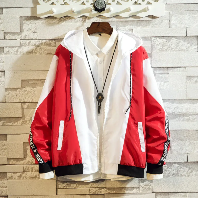Goedkoop Mannen \\ s bomber Jas Colorblock Jas Mode Sportkleding Casual Jack Mannen \\ s Hip Hop Straat Pak 2019 Nieuwe capuchon