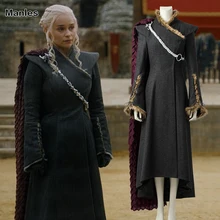 Daenerys Targaryen Cosplay Costume Game of Thrones Season 7 Outfit Fancy Dress Black Clothes Halloween Cloak Boots Adult Women