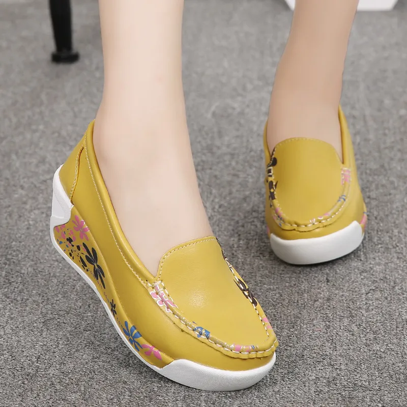 Распродажа новые женские туфли на платформе из натуральной кожи повседневная женская обувь на танкетке цвет: белый туфли для свинга обувь для матери размер 35–40 - Цвет: 351 Yellow