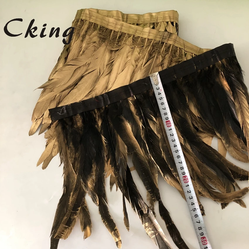 Отделка из петушиных перьев золотистого цвета 2 м 30 35 см|feather trim|rooster tail featherstail feathers