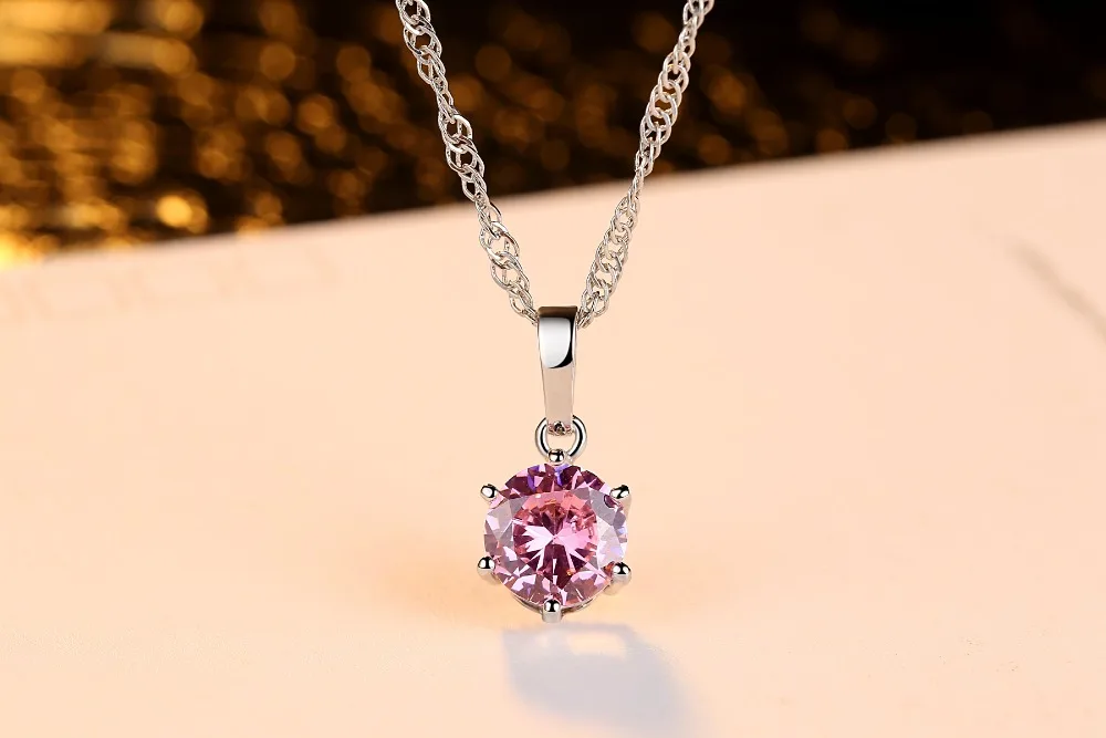 Fashion AAA Zircon Round Crystal Pendant Choker Necklace for Women Females Green Purple Blue Pink Color CZ Jewelry Gifts