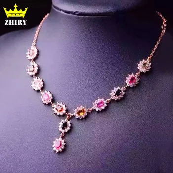 

Genuine Tourmaline Pendant Necklace Natural Gem Solid 925 Sterling Silver Platinum Women Stone Jewelry Noble Rainbow