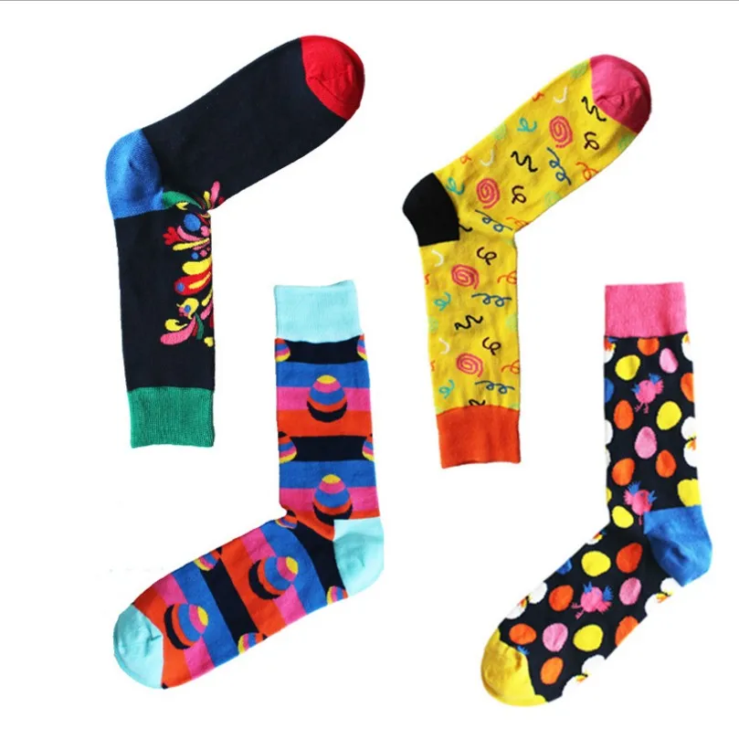 Популярные дизайнерские дышащие хлопковые мужские носки-трубы в британском стиле, повседневные яркие цвета, модные новые носки для новогоднего подарка