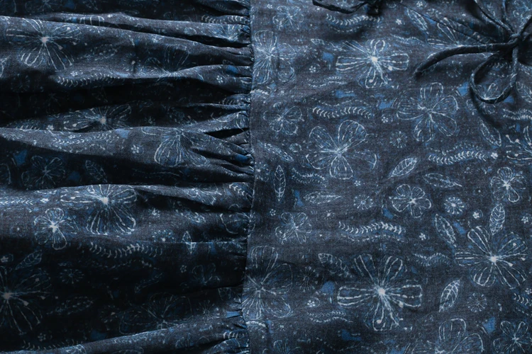 Женское льняное платье голубое летнее Новое с o-образным вырезом на запястье с высокой талией с цветочным принтом в винтажном стиле качественные женские макси платья