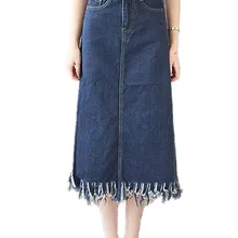 Плюс размер 4xl 5xl кисточка юбки, женские Юпи женские, с завышенной талией Повседневная средняя-длинная джинсовая миди юбка