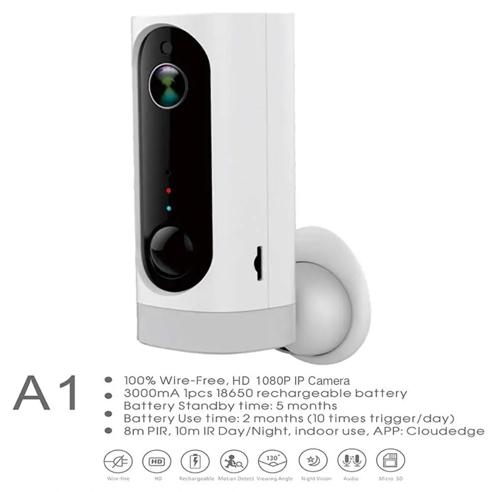 Беспроводная камера с питанием от аккумулятора, перезаряжаемая 1080P WiFi IP CCTV система видеонаблюдения для домашнего питомца с ночным висоном