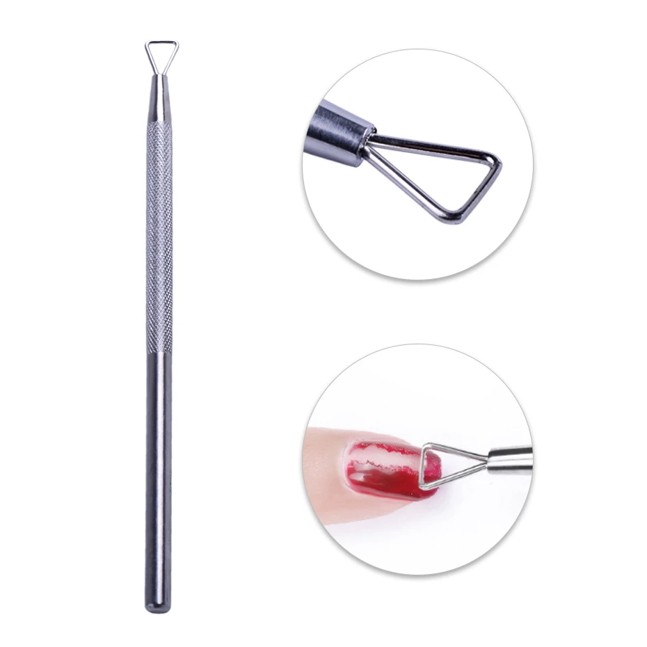 

Stainless Steel Cuticle Nail Pusher Removal Sticks Rod Acrylic Triangle Design UV Gel Nail Polish Lacquer Cleaner Manicure LA508