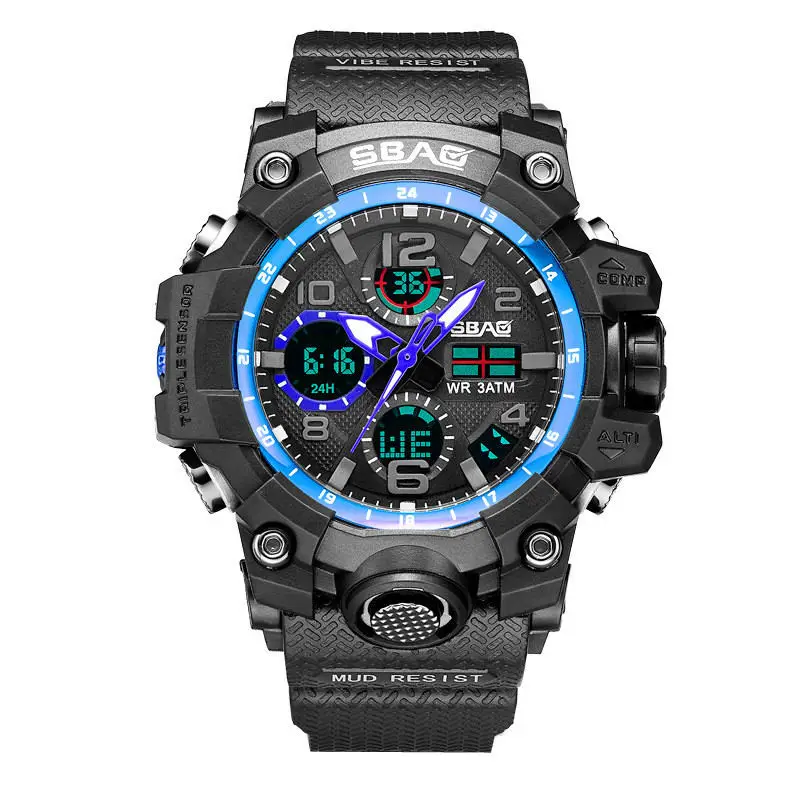 SBAO Новые спортивные часы для мужчин цифровой светодиодный электронные часы ТПУ кварцевые наручные часы повседневные наручные часы Relogio Masculino - Цвет: B