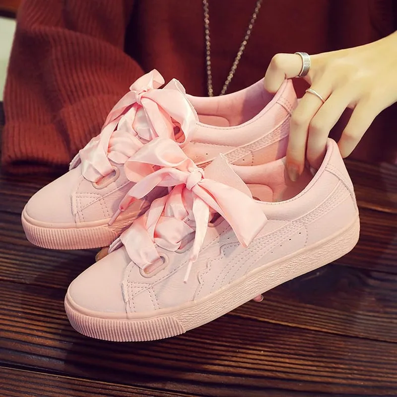 

FOORAABO Summer New Women Shoes Casual Lace Canvas Shoes Breathable Platform Flat Shoe white pink shoes women YP-40