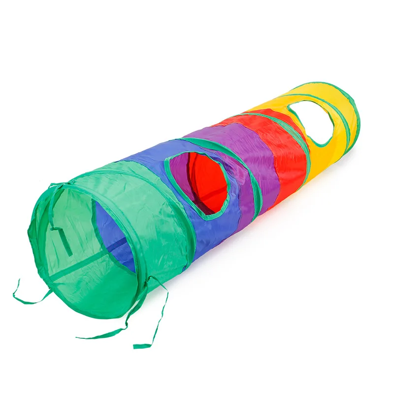 

New Funny Cat Tunnel Toy Pet Tent Toy Foldable 2 Holes Colorful Rainbow Cat Tunnel With Ball Kitten Cat Toy Cat Supplies