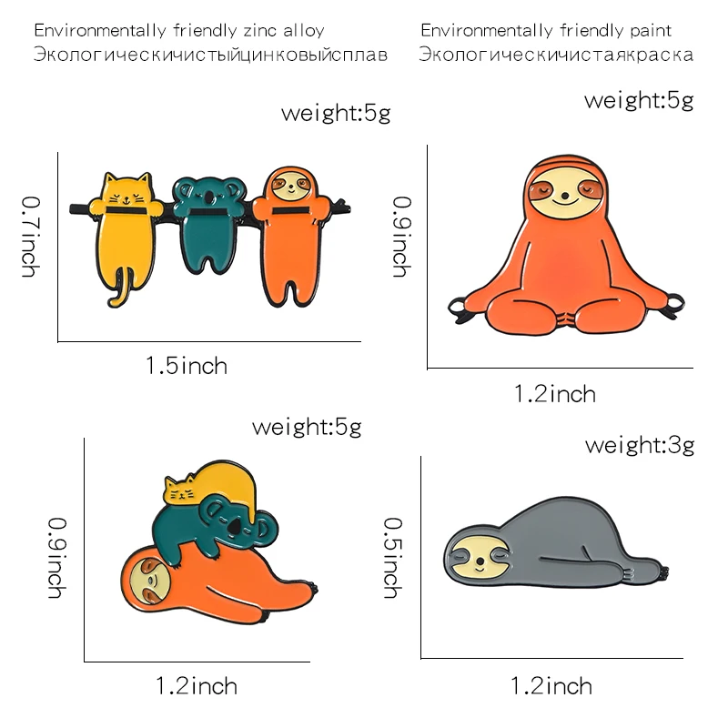 Милый смешной Ленивец Эмаль Булавка ленивый животное коала кошка значок брошь нагрудные булавки джинсовая рубашка сумка мультфильм ювелирные изделия подарок для детей