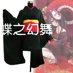 Традиционный японский аниме женский, Черный Короткие Furisode кимоно Косплэй костюм