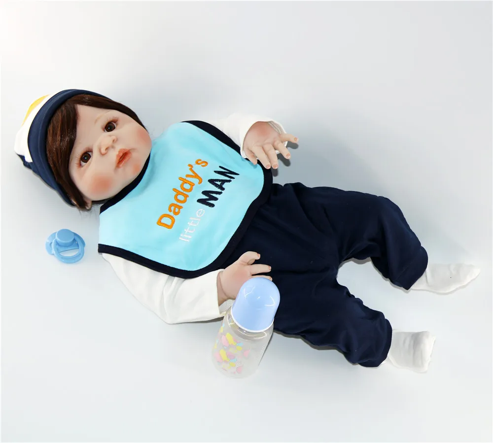 

black hair 55CM Silicone Reborn Baby Doll real bebe boy reborn doll toy for girls cute Babies VInyl Dolls bath toy Growth gift