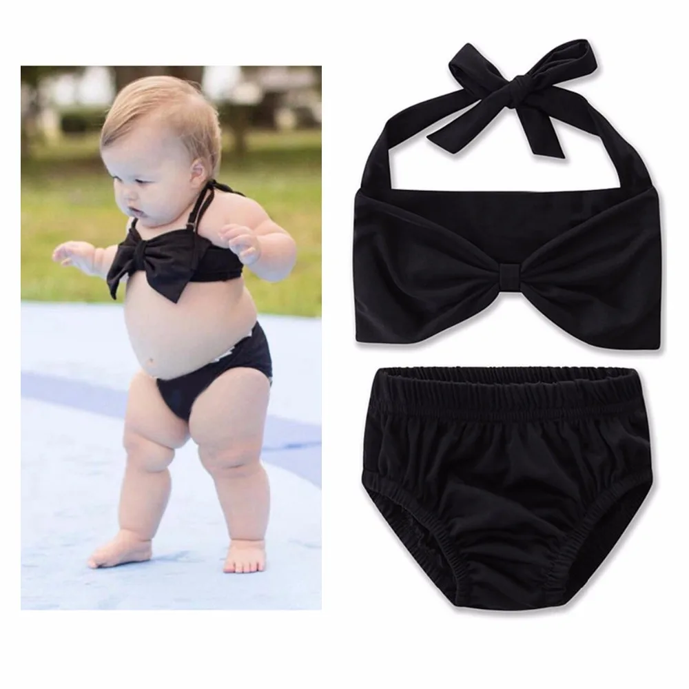 puseky 2 pz bambini delle neonate costumi da bagno set le ragazze di moda carino senza maniche cintura fiocco nero bikini shor