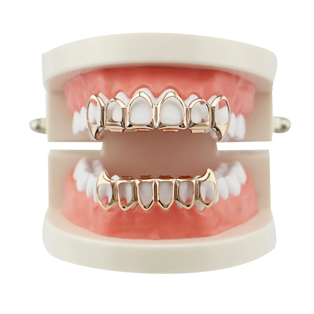 Factory Bottom Price Hollow Teeth Grillz 4 Color Silver Gold Rose Gold Color Customized Grillz Cheap Teeth Set Hip Hop Rap Star Joyas (8)