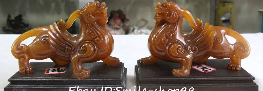 

China Natural Shoushan Stone Fengshui Dragon Beast Pixiu Unicorn Kylin Pair