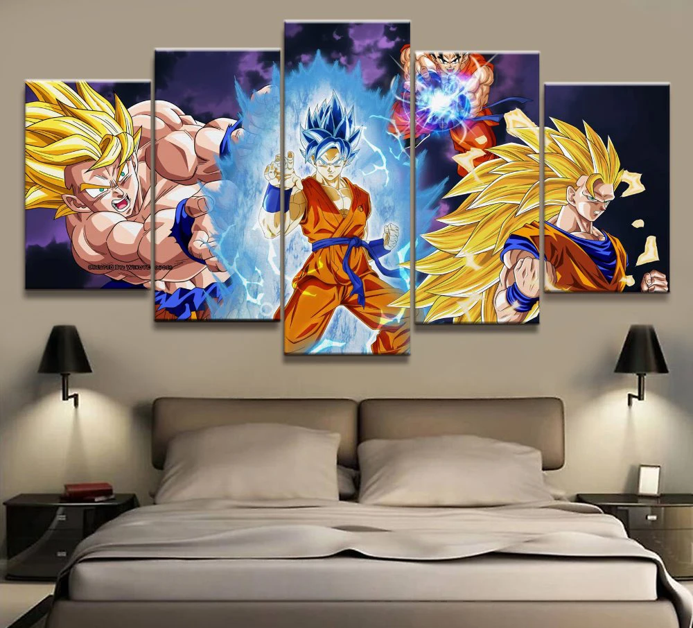 

5 Piece Dragon Ball Super Son Goku Animation Poster Wall For Living Room Modern Home Decor Modular Picture Canvas Painting