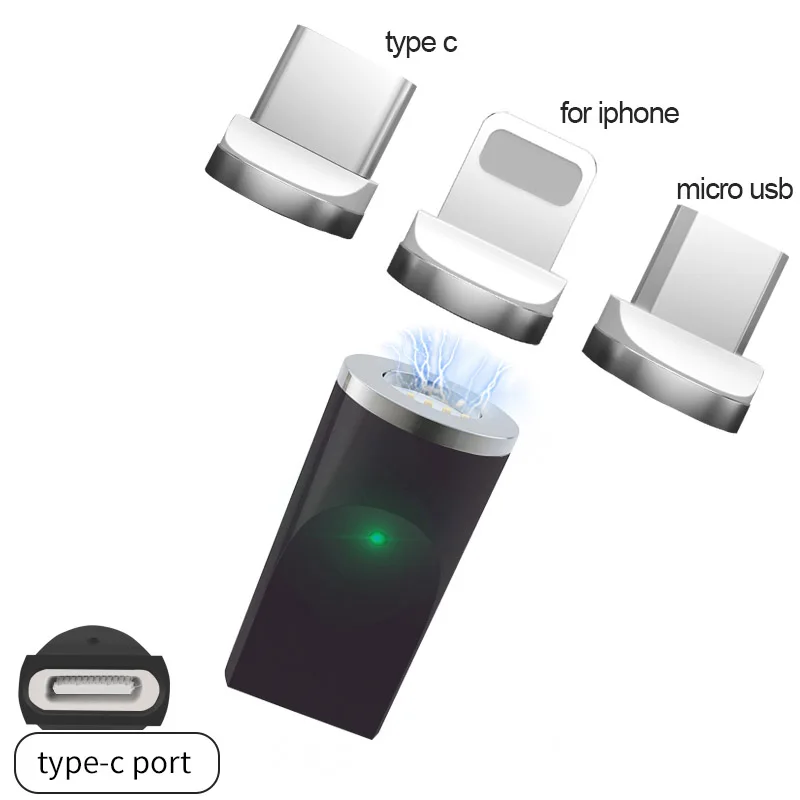 GARAS Магнитный usb type C адаптер для iphone/Micro/usb type c порт зарядное устройство и данных магнит адаптер для samsung/Xiaomi/huawei/LG - Цвет: black usb c to 3in1