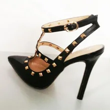 Más el Tamaño 35-41 de Las Mujeres de Tacón Bombas Zapato con Cierre de Tiras Slingback Tachonado Stiletto Zapatos de Boda Sandalias de La Mujer 4 color
