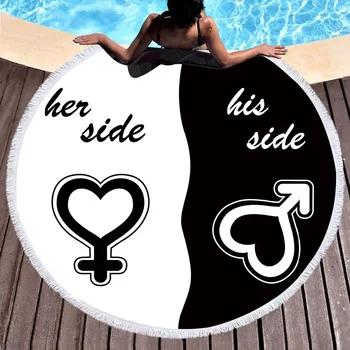 

Round Black and White Printed Beach Towel Diameter 150 Cm Microfiber Towel with Fringed Tassel Yoga Mat Adult Children
