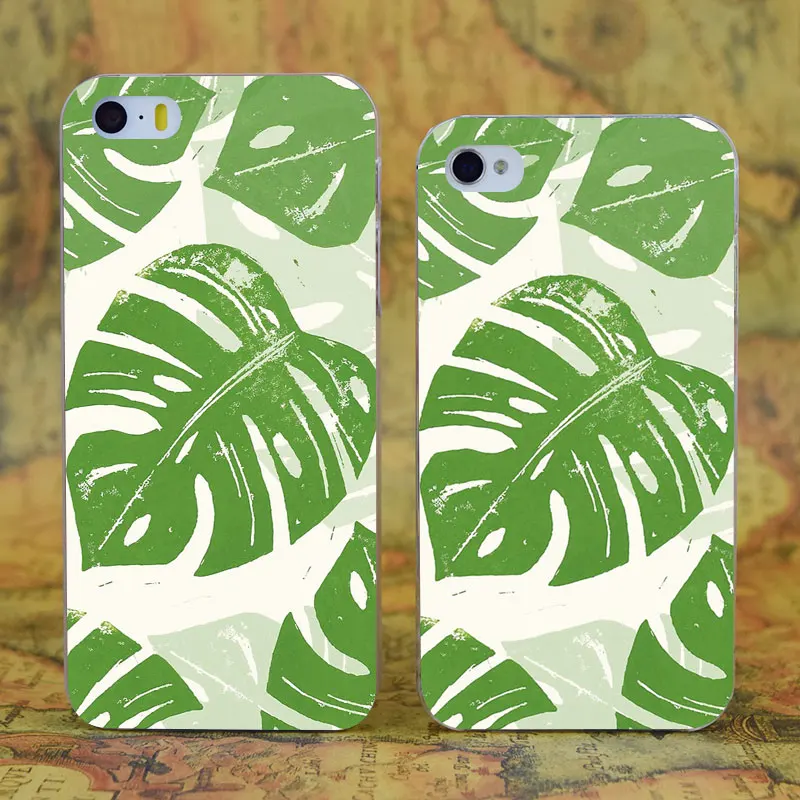 

E0165 Linocut Leaf Pattern Transparent Hard Thin Case Cover For Apple iPhone X XR XS Max 4 4S 5 5S SE 5C 6 6S 7 8 Plus
