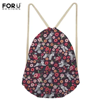

FORUDESIGNS Schnauzer Dog Women Backpack Shopping Drawstring Bags Travel Beach Gym Shoes Sports Bag Polyester Cloth Pack