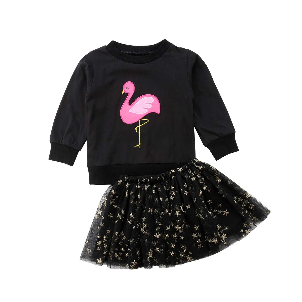 

Autumn Children Kids Baby Girl Flamingo Long Sleeve Tops Sweatshirt Tulle Tutu Skirt Outfit Clothes Set