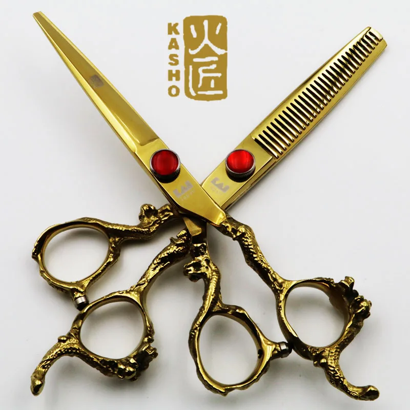 

6 inch kasho professional hair scissors cutting and thinning scissors hairdressing barber shears tool Salon golden dragon