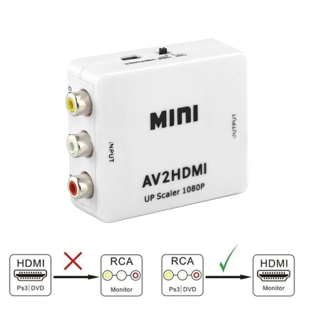  AV a HDMI Box Mini Full HD Maschio a Femmina AV2HDMI Audio Converter per HDTV TV PS3 PS4 PC DVD xbo