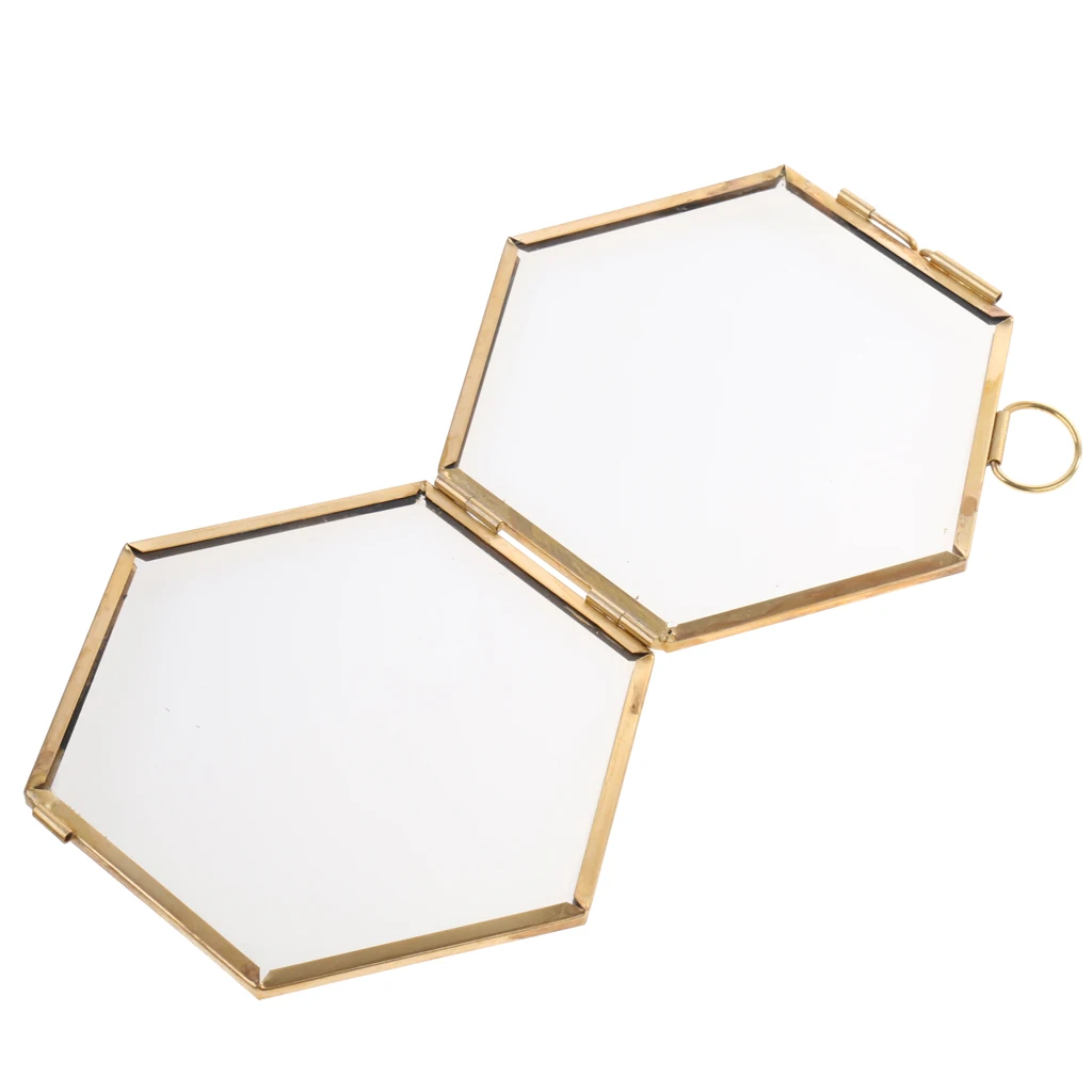 Pack of 2 Antique Hexagon Metal & Glass Hanging Picture Photo Frame Gold+Copper