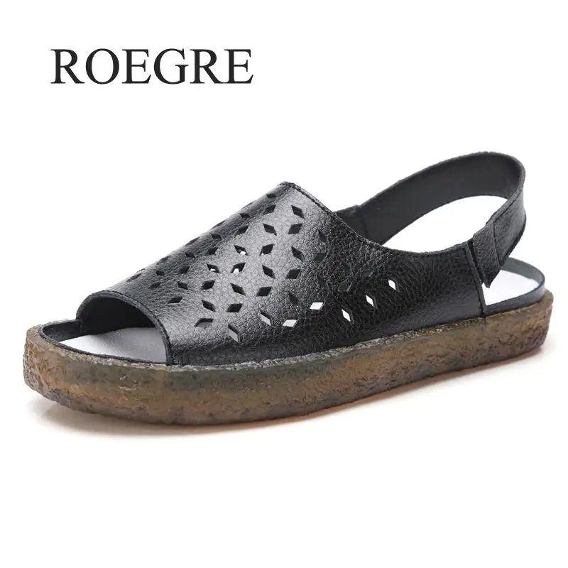 

Womens Sandals Split Leather Hole Shoes Female Summer Slippers Women Flats Sneakers Comfortable Sandals Soft Big Size 35-44