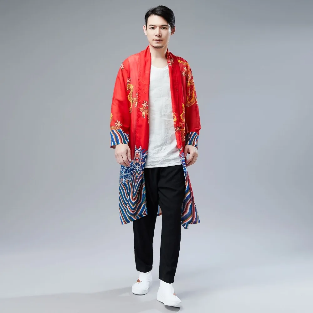 LZJN 2019 Japanese Kimono Cardigan Men Dragon Pattern Print Long Kimono Cardigan Men Thin Mens Kimono Cardigan Jacket Coat  (26)