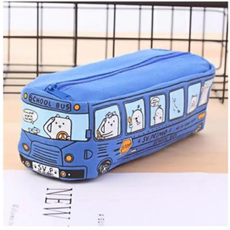 Стильный Kawaii творческий дизайн школьный автобус Карандаш Чехол большой Ёмкость коробка мультфильм животных Холст Карандаш сумка, школьные принадлежности - Цвет: C