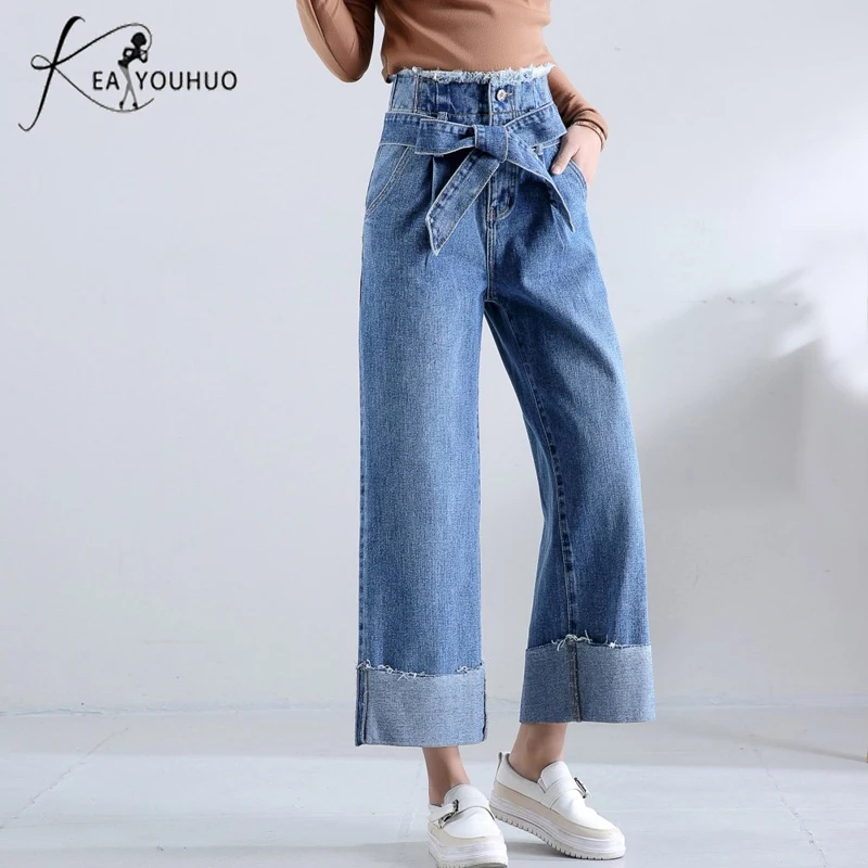 Summer 2018 Casual Denim Loose Jeans Woman Tassel Softener High Waist Jeans Boyfriend Jeans For Women Wide Leg Pants Trousers