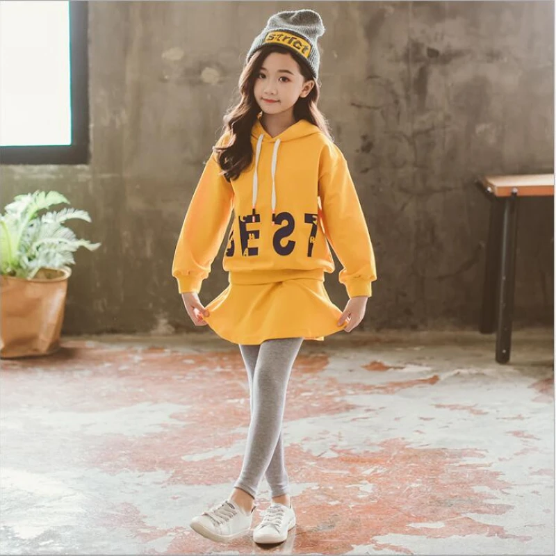 

2pcs 2019 new sweater two-piece girl long sleeve + skirt pants spring children's clothes sets