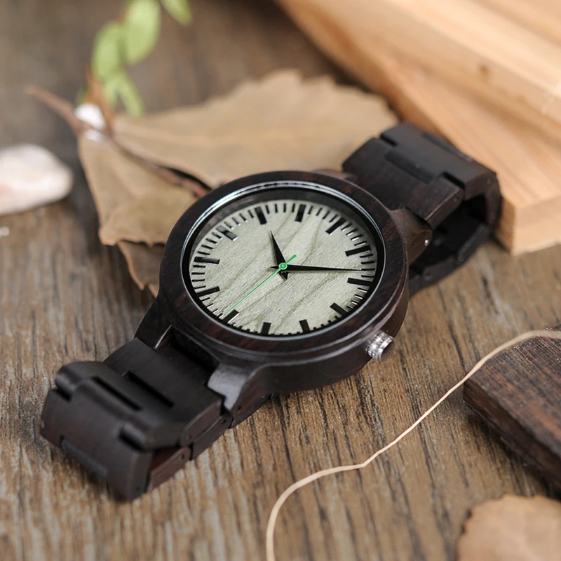 BOBO BIRD Bamboo Wooden Men Watch Relogio Quartz Wristwatch Male Green Face With All Wood Strap kol saati in Gift Box