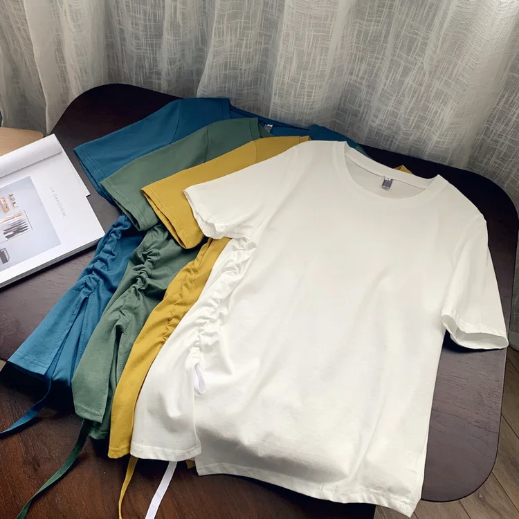 Женские Летние Новые однотонные корейские футболки с круглым вырезом и короткими рукавами