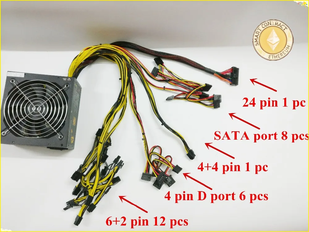 ETH ZCASH Шахтер питания 1600 W 12 V 150A(с кабелем питания) подходит для Шахтер R9 380/390 RX 470/480 RX 570/580 6 GPU карты