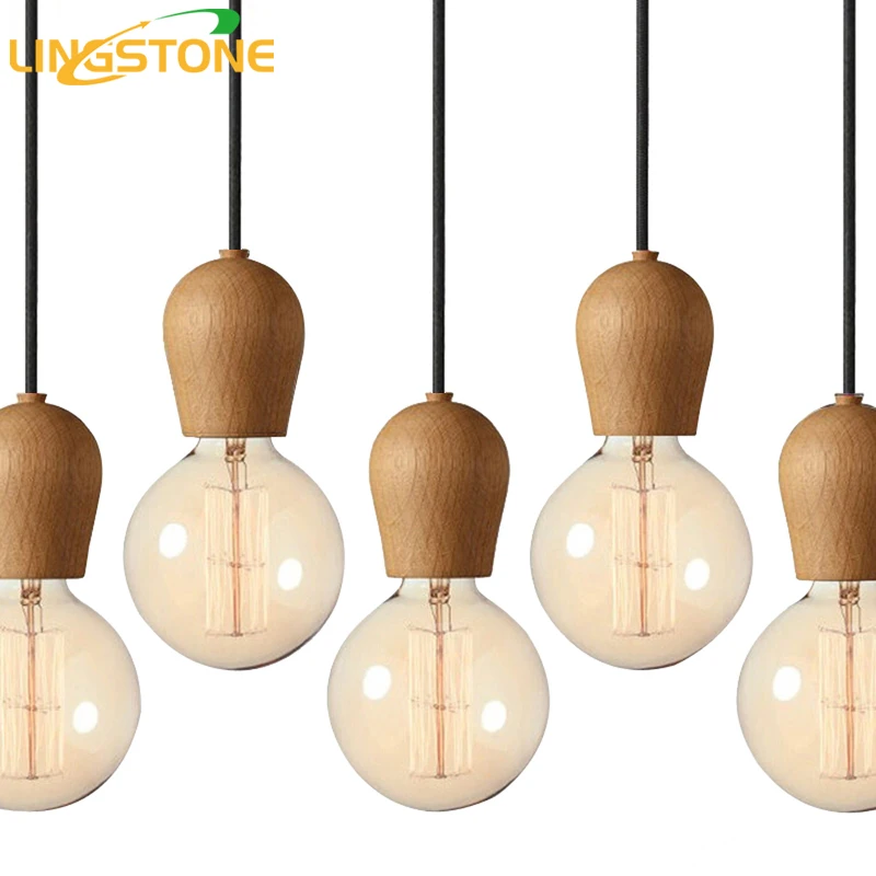 Modern Wood Pendant Lights Dining Room Cord Lamp Hanging Lighting Light Fixtures E27 Base Bedroom Suspension luminaire | Освещение