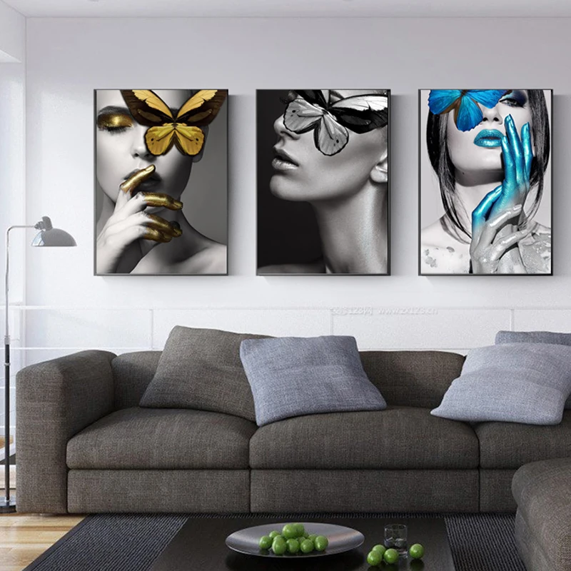 Абстрактные настенные художественные картины модная женская бабочка губы золото и белый черный современный домашний холст живопись красота декор плакаты