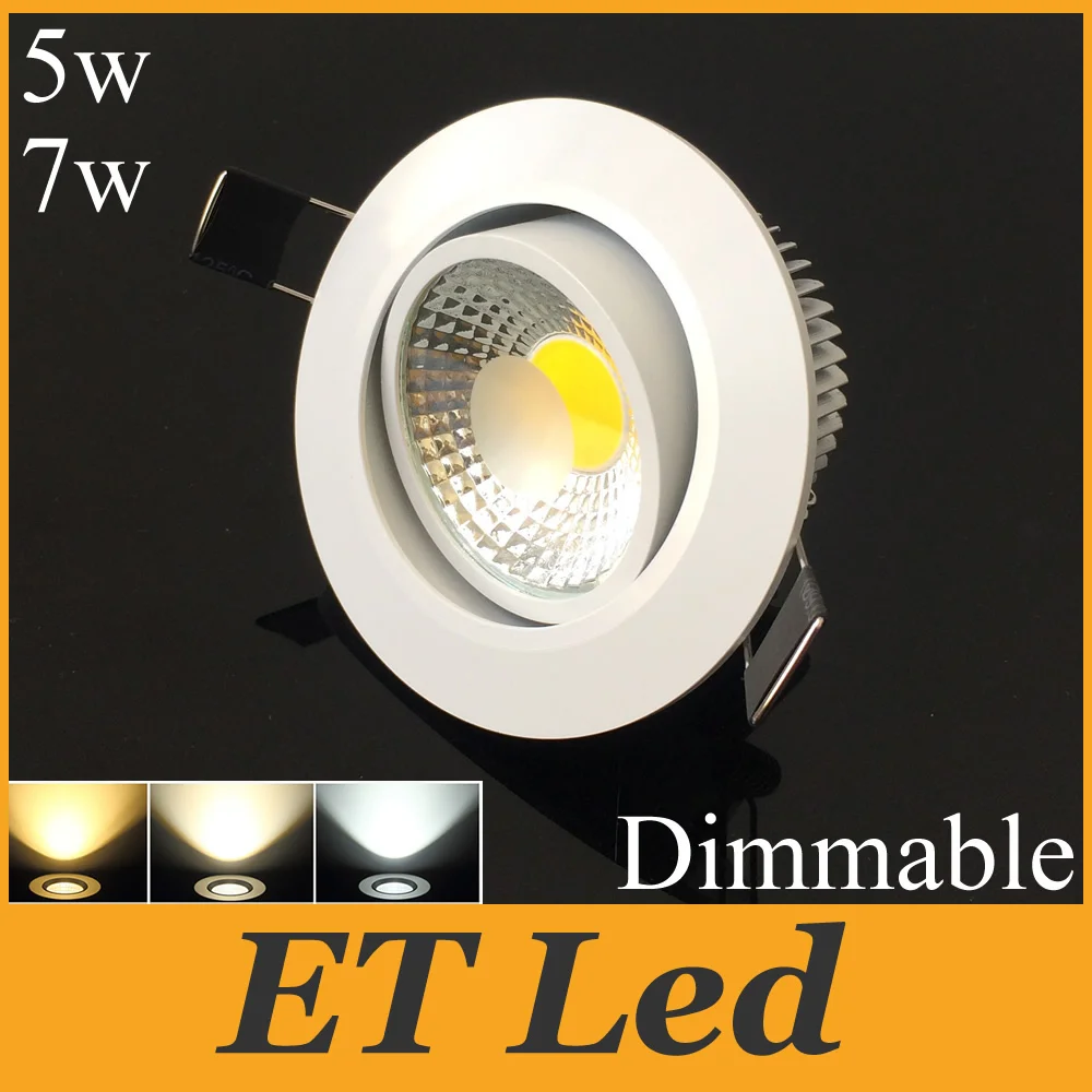Newest-COB 5W 7W Dimmable LED Downlight CRI&gt88 Tiltable Fixture Recessed Ceiling indoor Down Lights CREE Chip Nature White 4000K | Лампы и