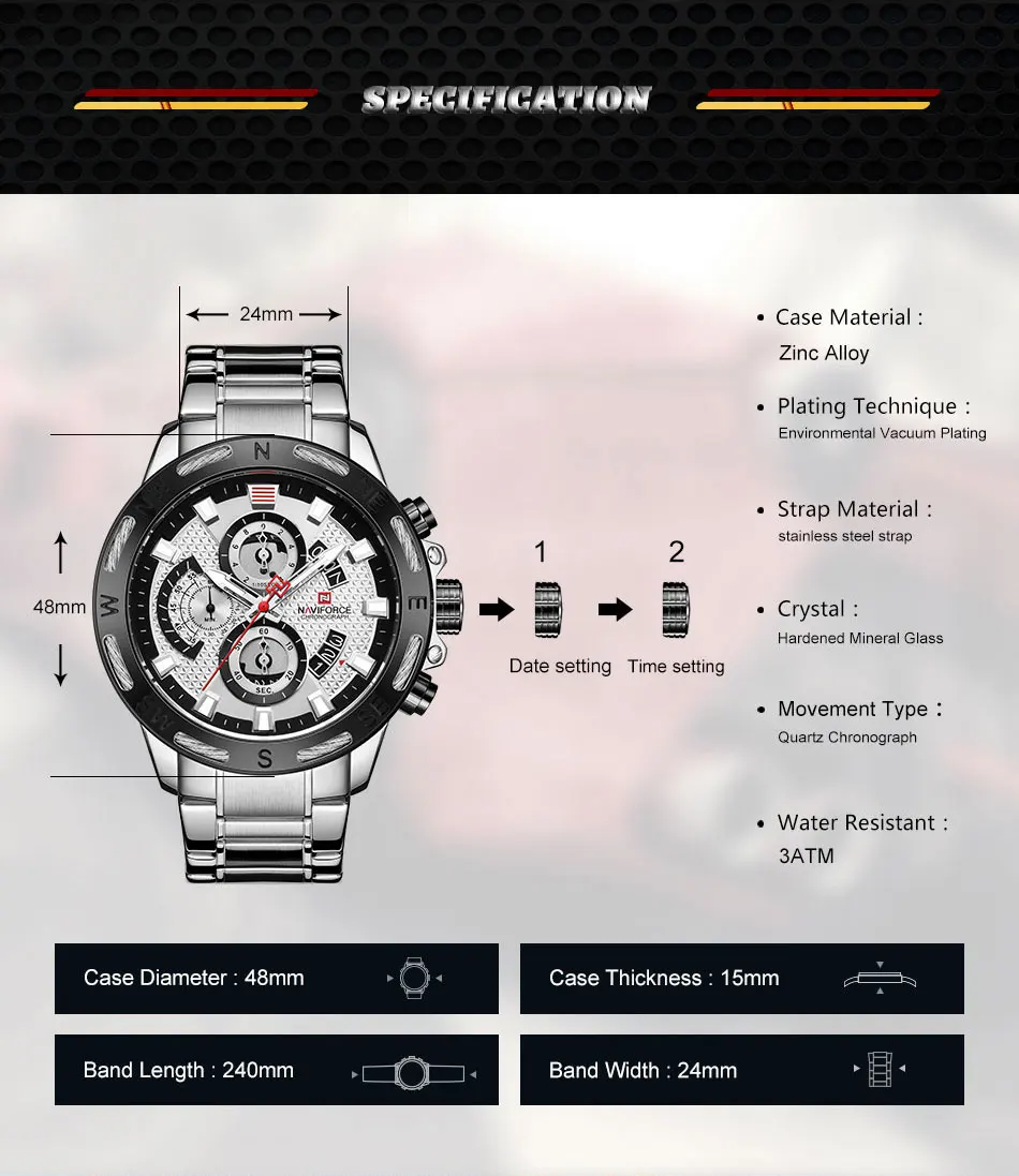 NAVIFORCE военные армейские мужские часы из нержавеющей стали Кварцевые часы водонепроницаемые аналоговые часы с хронографом люксовый бренд наручные часы