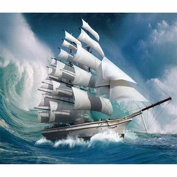 

Craft Needlework sailboat Scenic 5d Diy Diamond Painting Full Square Sailboat 3D Diamond Embroidery Set Drill Mosaic Picture WZ