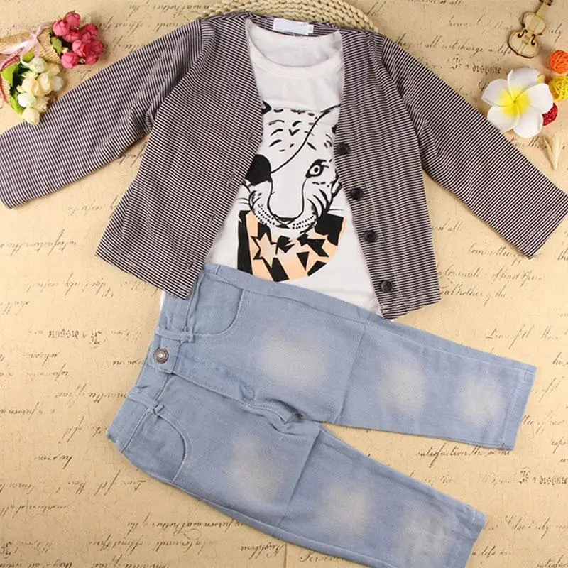 

Ephex Boy's Kid Long Sleeve Tiger T-shirt Stripe Coat Jeans Trousers Outfits