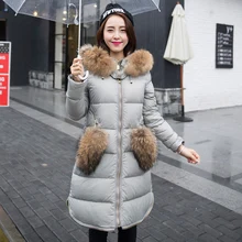 Зимняя куртка с воротником из натурального меха енота, Женская мода, трендовые Утепленные Пальто и куртки, женская верхняя одежда, тонкая парка GQ1612