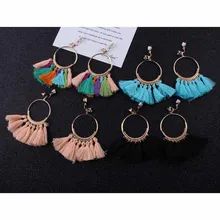 Высококачественные богемные длинные кисточки, клипсы для женщин, этнические секторы, серьги без отверстий для ушей, модное ювелирное изделие