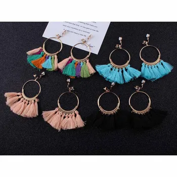 

High Quality Bohemian Long Tassel clip on Earrings for Women Ethnic Sector no Ear Hole Earrings Fashion Jewelry