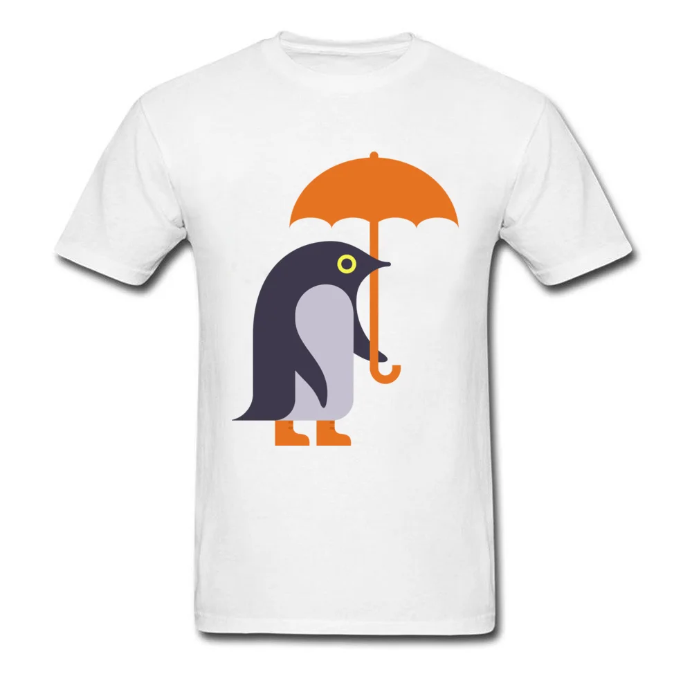 Umbrella Penguin O-Neck T-Shirt Summer Tops Shirt Short Sleeve Cheap Pure Cotton Funny Tee-Shirt Personalized Male Umbrella Penguin white